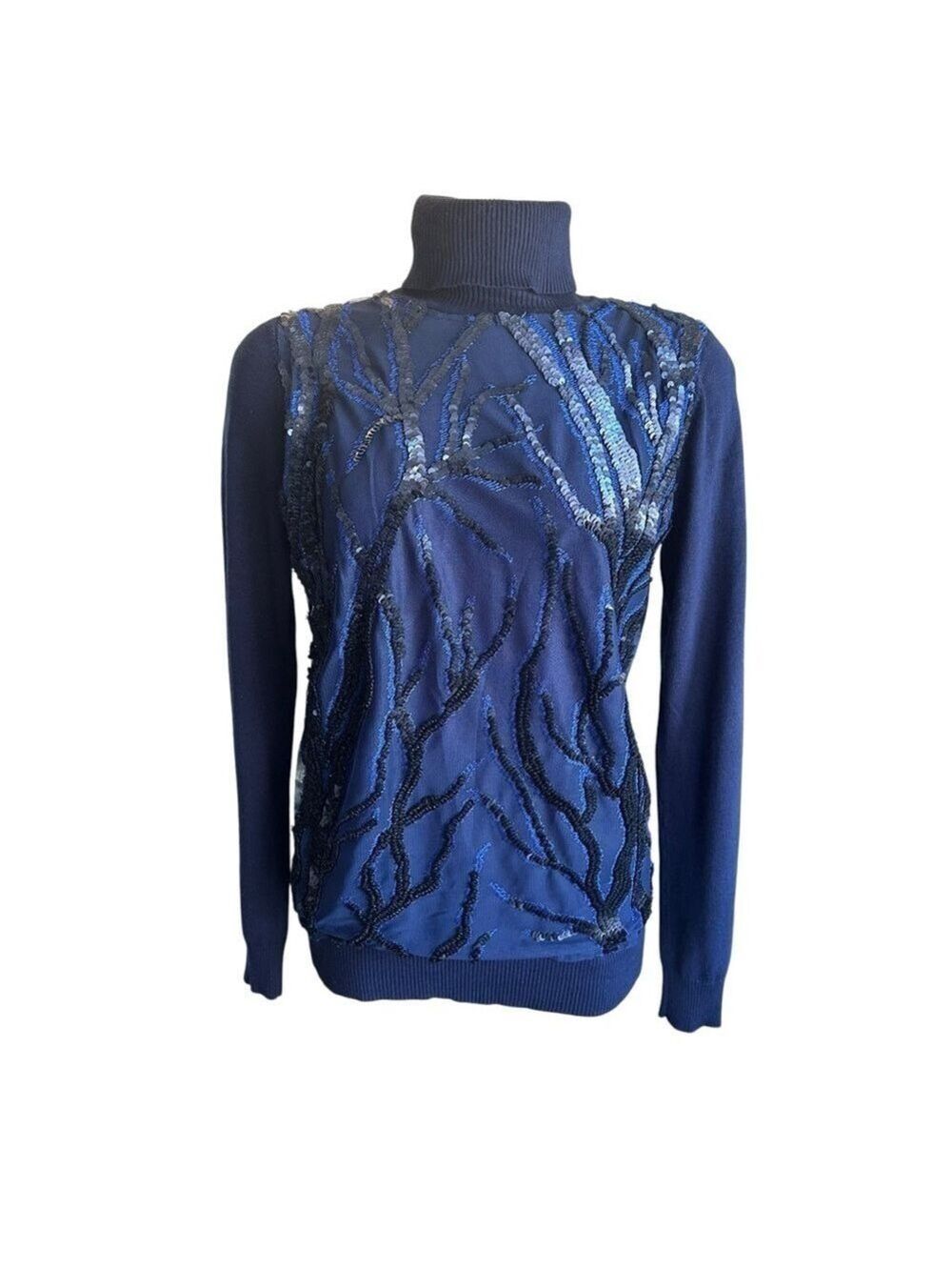 Joseph A. Navy Blue Sequin Turtleneck Long Sleeve Women’s Sweater Size Small